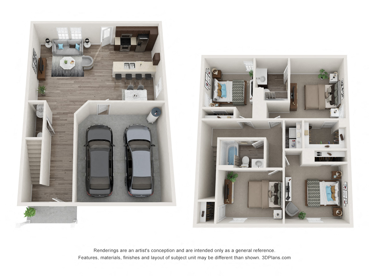 Floor plan for 4 beds, 2.5 baths, 1687 sqft